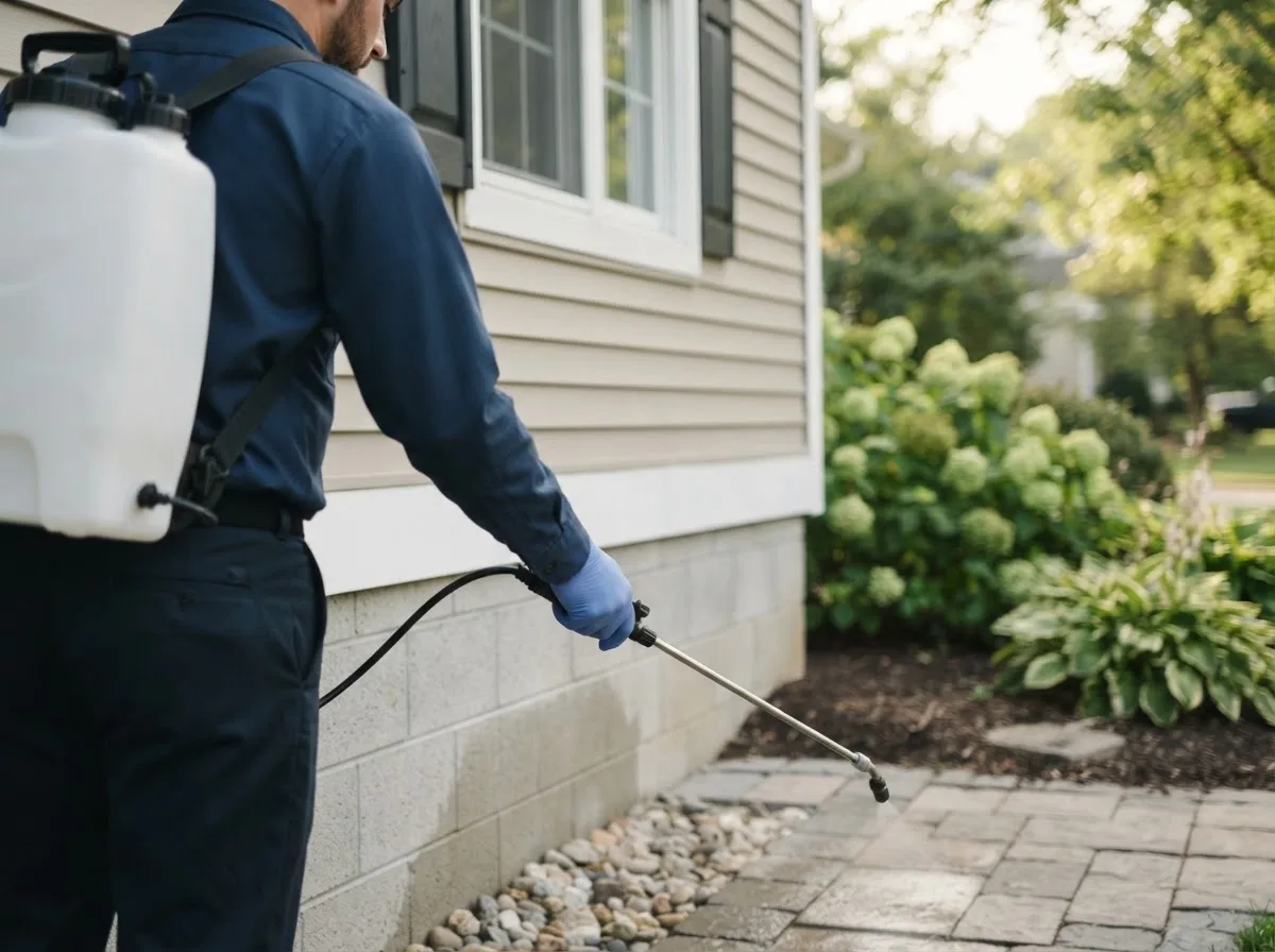 Pest control technician inspecting a home in Oldwick, NJ